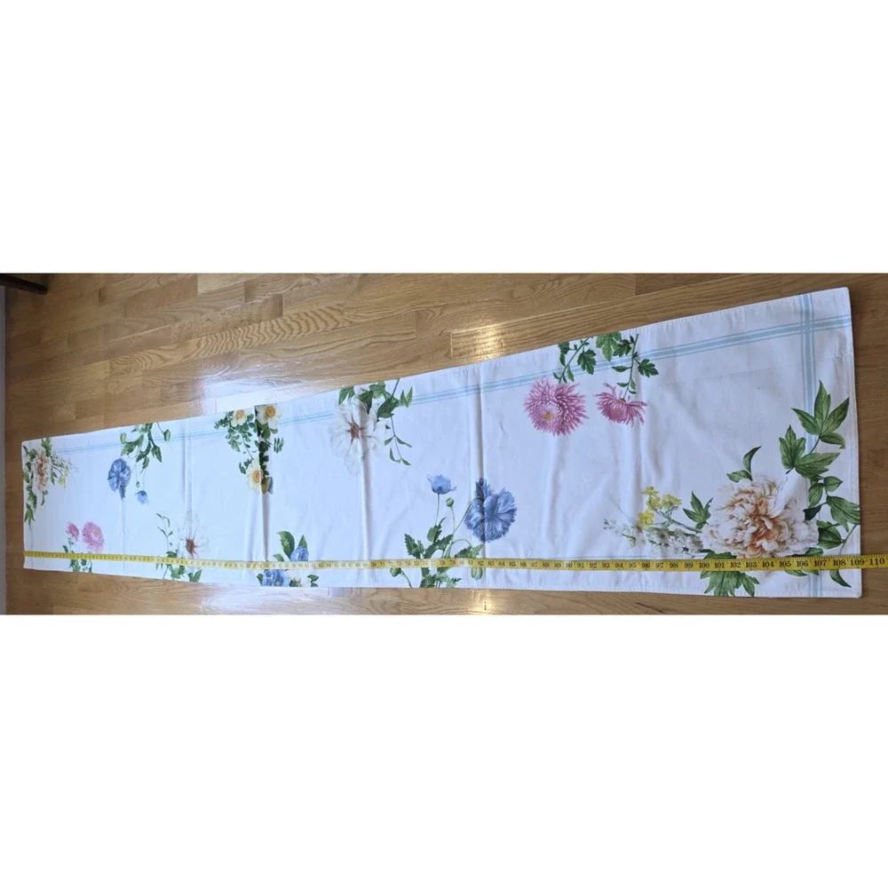 Williams Sonoma Floral Botanical Table Runner 18x109 Blue Pink Cottagecore